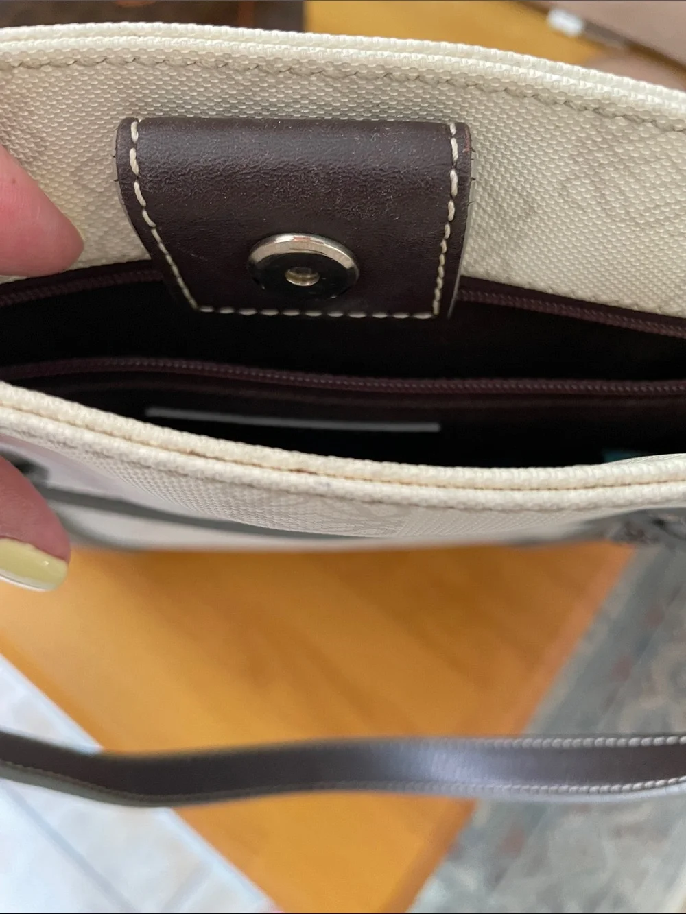 Loewe White Cream Bag with Dark Brown Trim Vintage